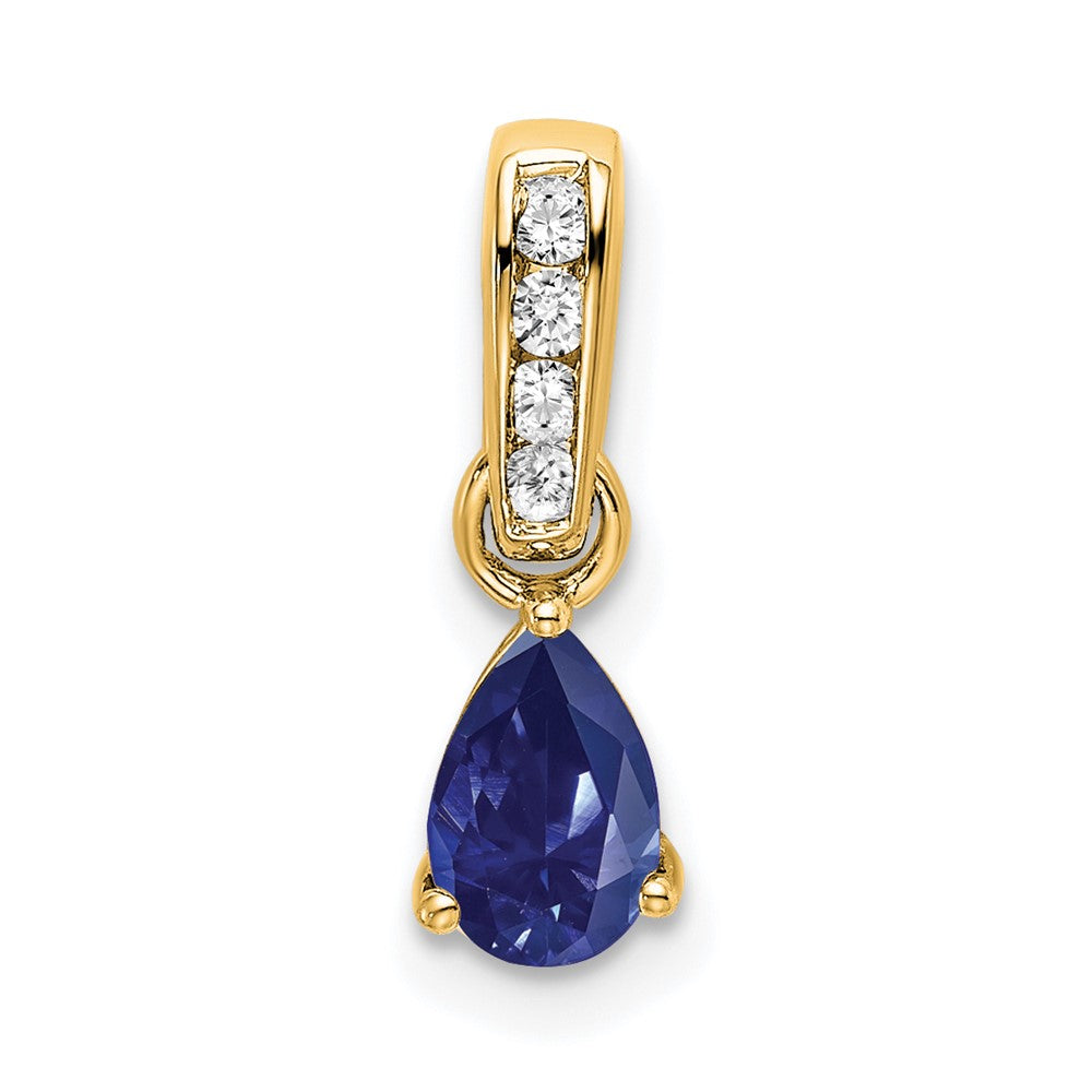 10K Gelbgold Tropfen Erzeugt Saphir und Diamant Anhänger
