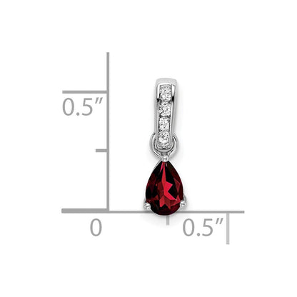 10K Weißgold Tropfen Granat und Diamant Anhänger
