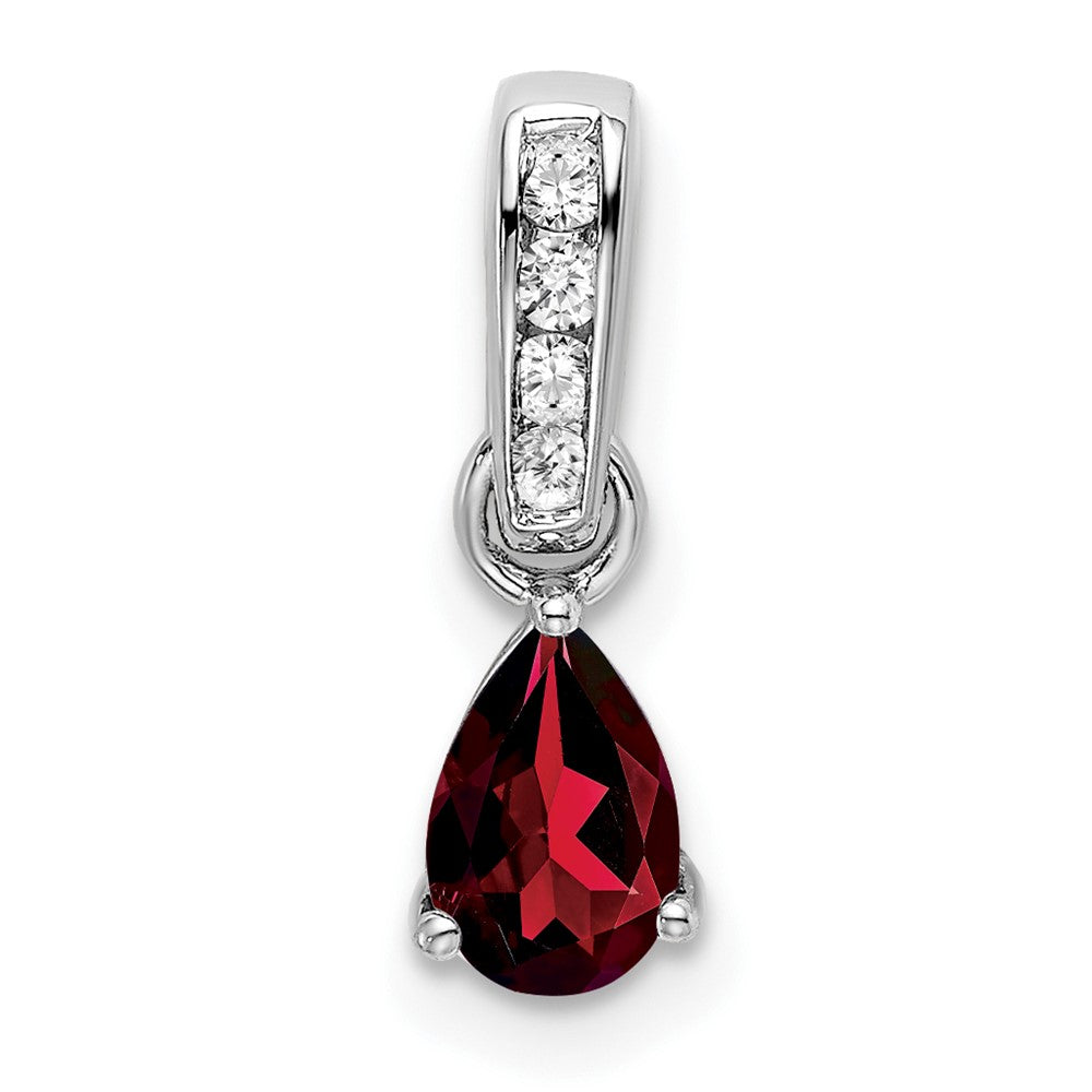 10K Weißgold Tropfen Granat und Diamant Anhänger