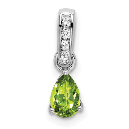 10K Weißgold Tropfen Peridot und Diamant Anhänger