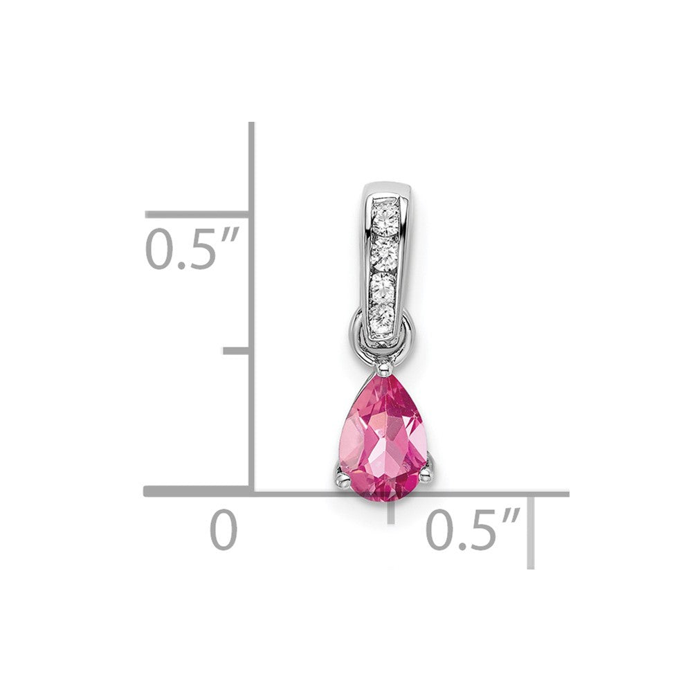 10K Weißgold Tropfen Rosa Turmalin und Diamant Anhänger