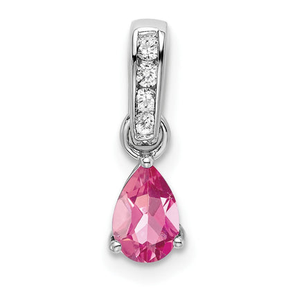 10K Weißgold Tropfen Rosa Turmalin und Diamant Anhänger