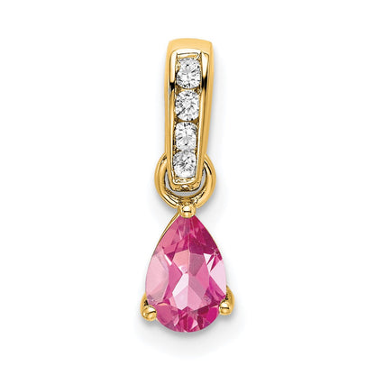 10K Gelbgold Tropfen Rosa Turmalin und Diamant Anhänger