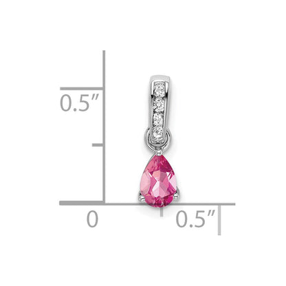 14K Weißgold Tropfen Rosa Turmalin und Diamant Anhänger