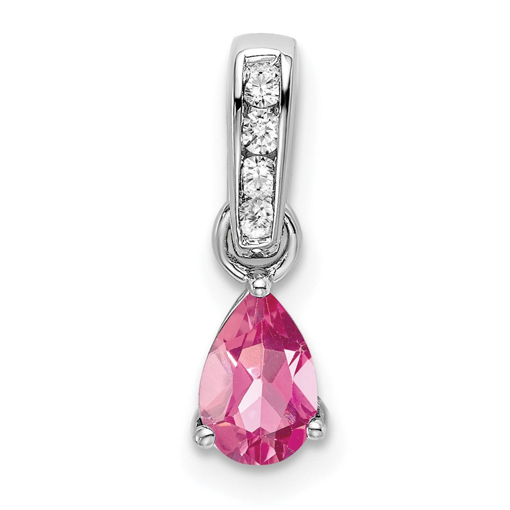 14K Weißgold Tropfen Rosa Turmalin und Diamant Anhänger