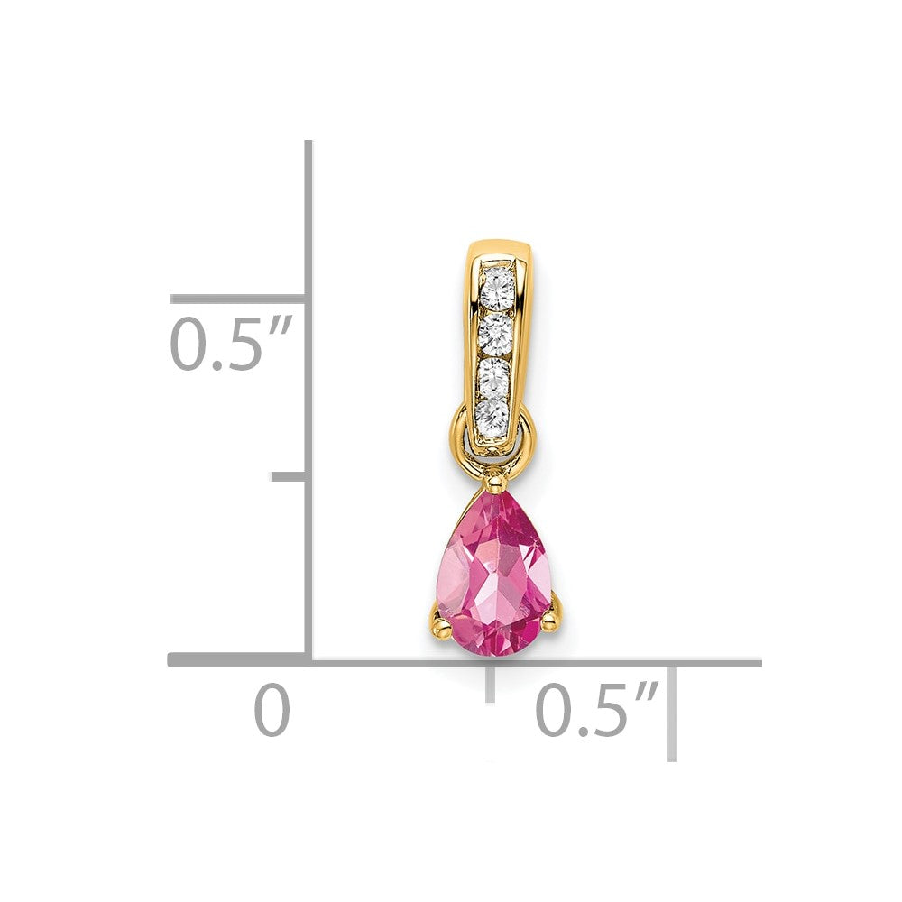 14K Gelbgold Tropfen Rosa Turmalin und Diamant Anhänger