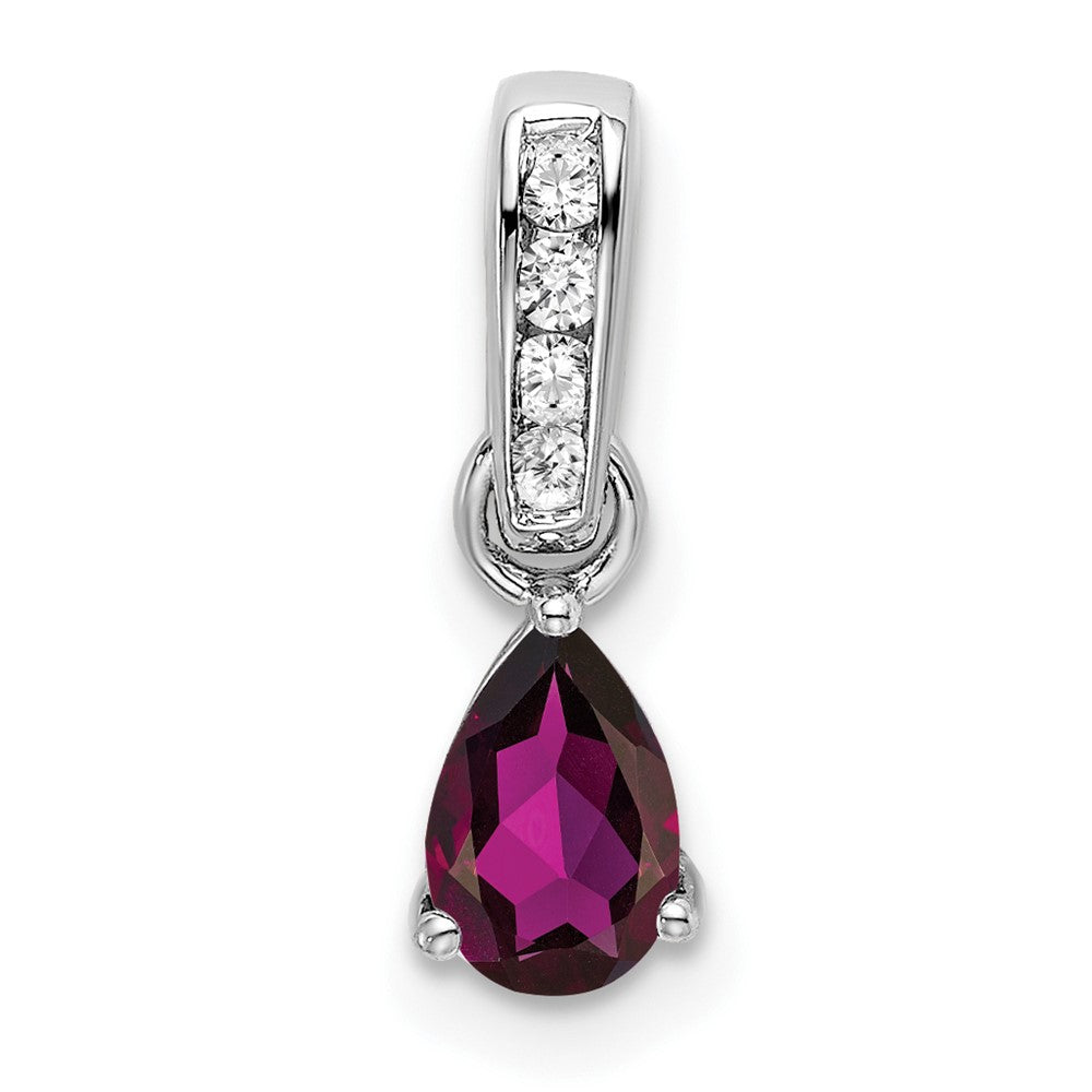 10K Weißgold Tropfen Rhodolith Granat und Diamant Anhänger