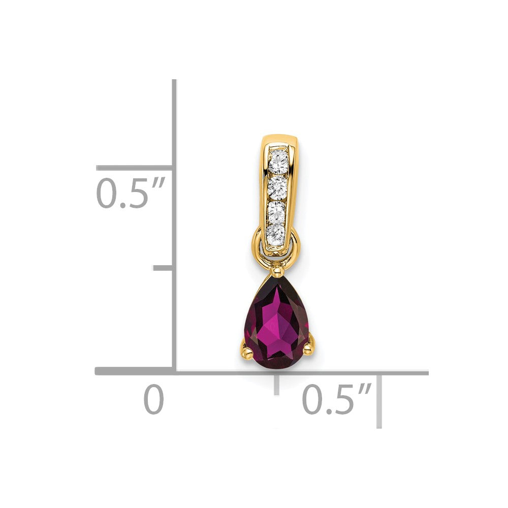 10K Gelbgold Tropfen Rhodolith Granat und Diamant Anhänger