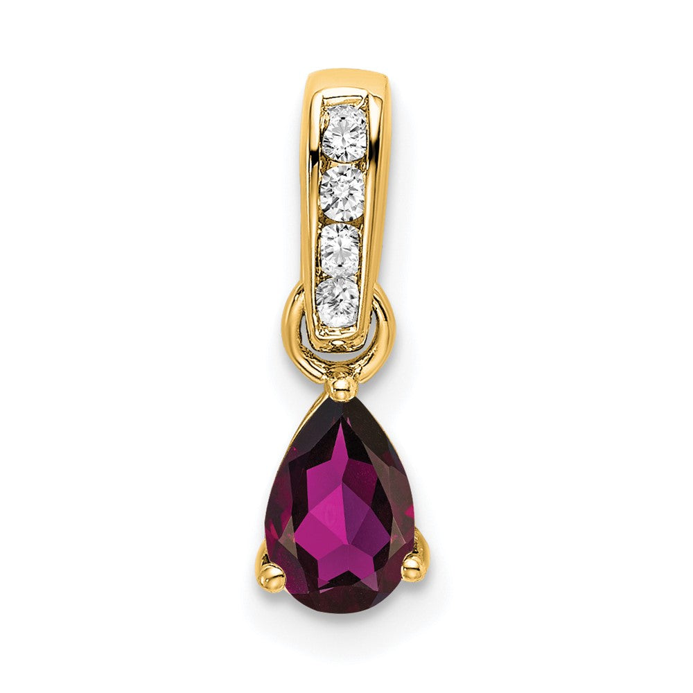 10K Gelbgold Tropfen Rhodolith Granat und Diamant Anhänger