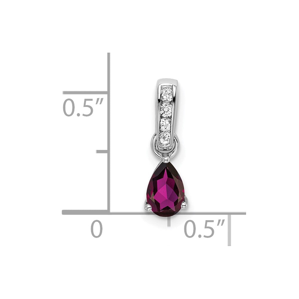 14K Weißgold Tropfen Rhodolith Granat und Diamant Anhänger