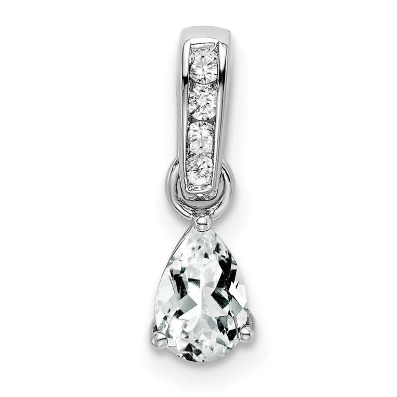 14K Weißgold Tropfen Weiß Topas und Diamant Anhänger