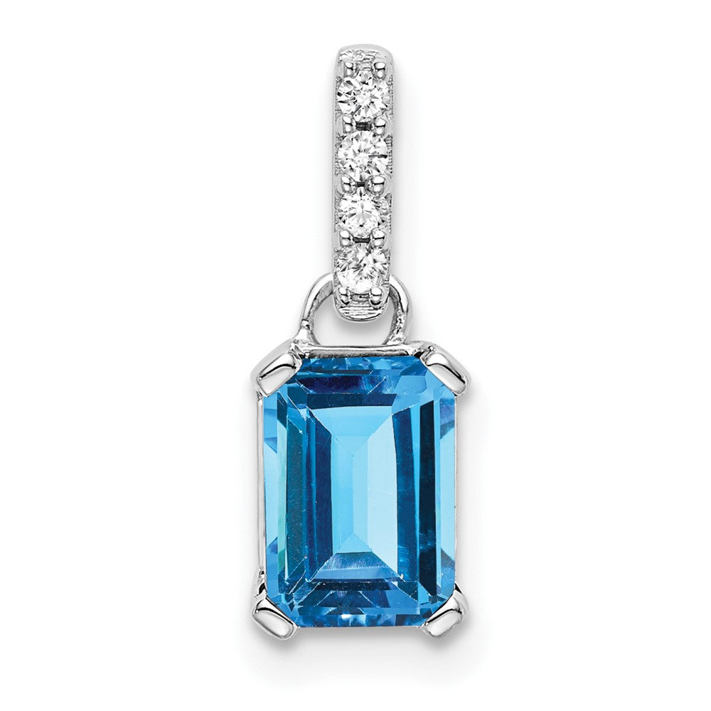 14K Weißgold Blautopas und Diamant Anhänger