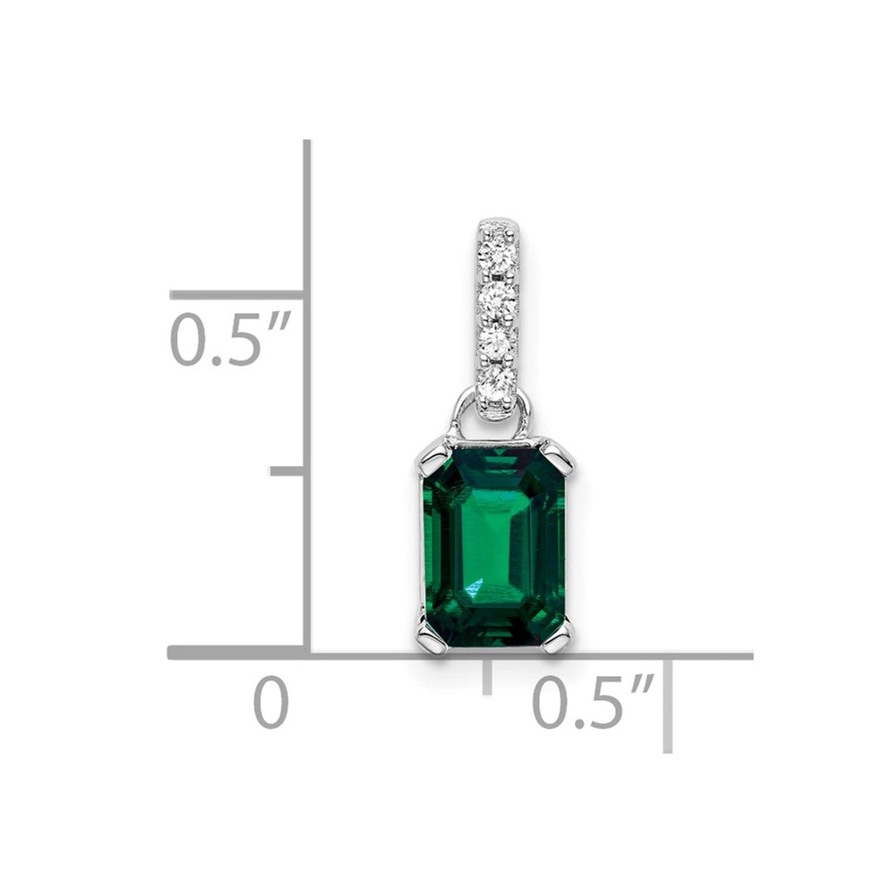 14K Weißgold 0,05 ct. Laborgezüchteter Diamant VS/SI+ G+ und Laborgezüchteter Smaragd Anhänger