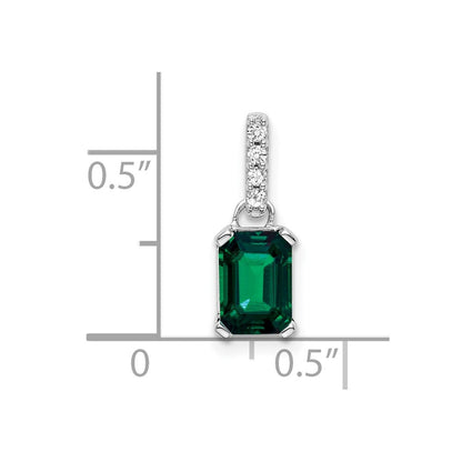 14K Weißgold 0,05 ct. Laborgezüchteter Diamant VS/SI+ G+ und Laborgezüchteter Smaragd Anhänger