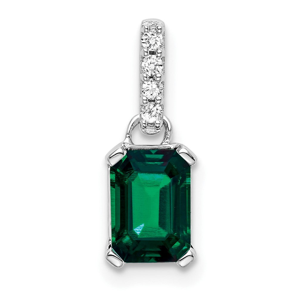 14K Weißgold 0,05 ct. Laborgezüchteter Diamant VS/SI+ G+ und Laborgezüchteter Smaragd Anhänger