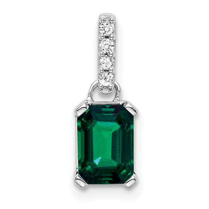 14K Weißgold 0,05 ct. Laborgezüchteter Diamant VS/SI+ G+ und Laborgezüchteter Smaragd Anhänger