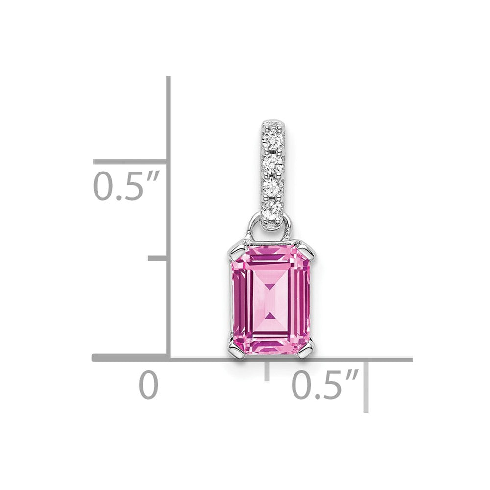 14K Weißgold Anhänger mit 0,05 ct. im Labor gezüchtetem Diamant VS/SI+ G+ und im Labor gezüchtetem Pink-Saphir