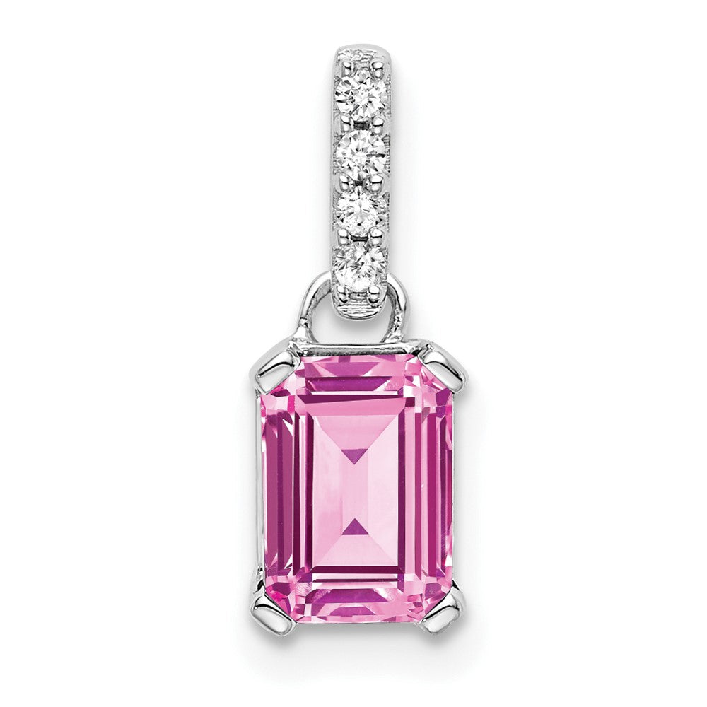 14K Weißgold Anhänger mit 0,05 ct. im Labor gezüchtetem Diamant VS/SI+ G+ und im Labor gezüchtetem Pink-Saphir