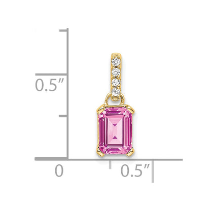10K Gelbgold Erzeugt Rosa Saphir und Diamant Anhänger