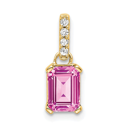 10K Gelbgold Erzeugt Rosa Saphir und Diamant Anhänger