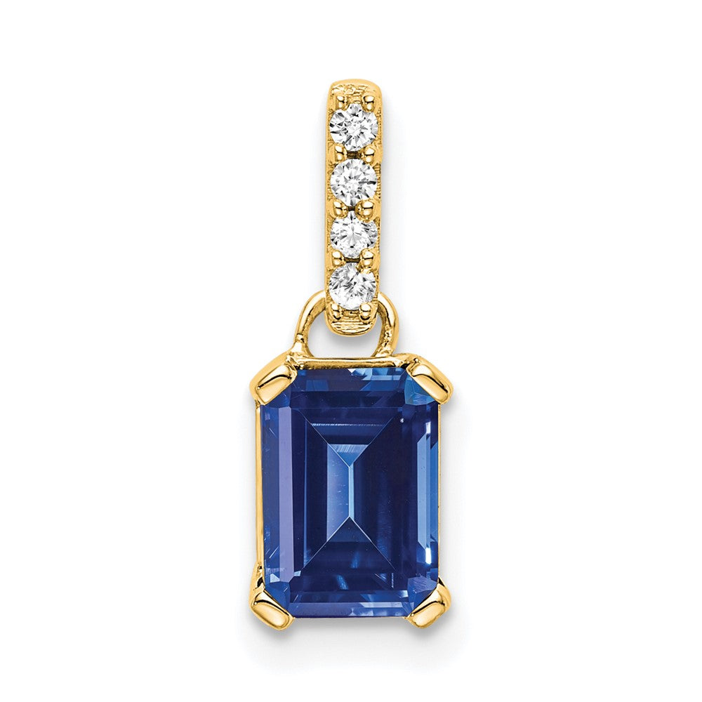 14K Gelbgold Erzeugt Saphir und Diamant Anhänger