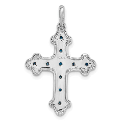 14k Weißgold Kreuz-Anhänger mit Türkis und Weißem Topas
