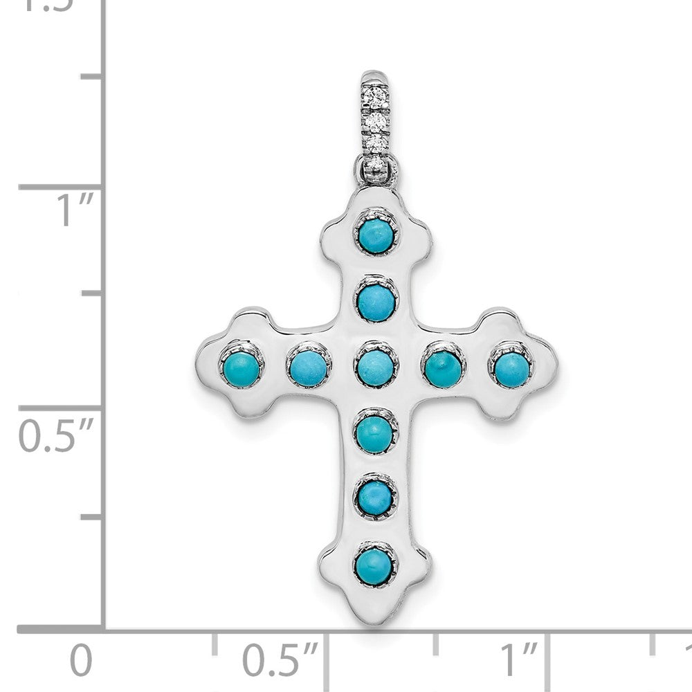 14k Weißgold Kreuz-Anhänger mit Türkis und Weißem Topas