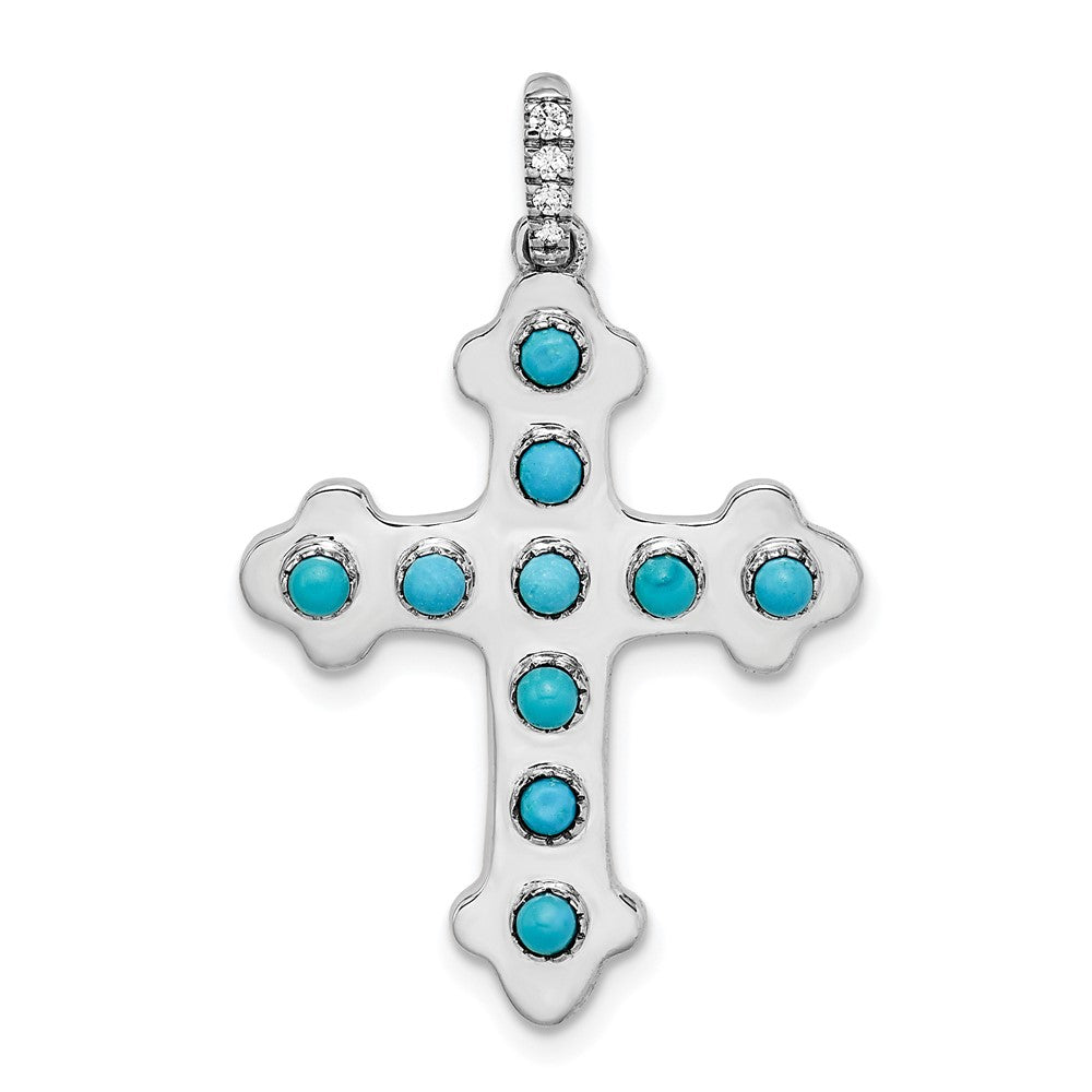 14k Weißgold Kreuz-Anhänger mit Türkis und Weißem Topas