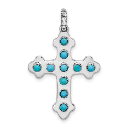 14k Weißgold Kreuz-Anhänger mit Türkis und Weißem Topas