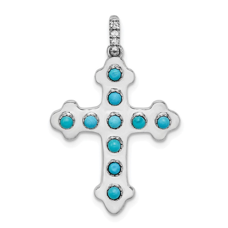 14k Weißgold Kreuz-Anhänger mit Türkis und Weißem Topas