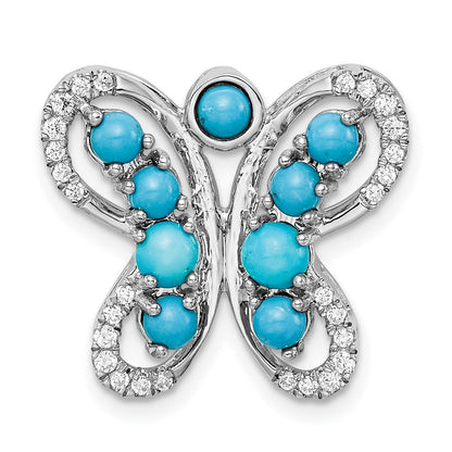 14K Weißgold Türkis und Weiß Topas Schmetterling Kette Anhänger
