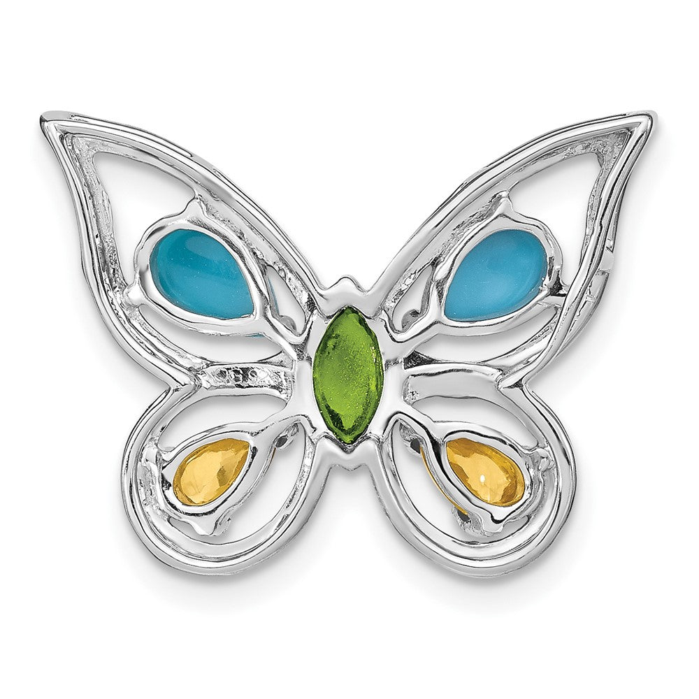 14K Weißgold Turq./peridot/citrine/wht Topas Schmetterling Kette Anhänger