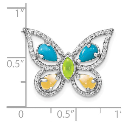 14K Weißgold Turq./peridot/citrine/wht Topas Schmetterling Kette Anhänger