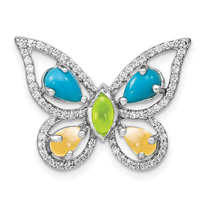 14K Weißgold Turq./peridot/citrine/wht Topas Schmetterling Kette Anhänger