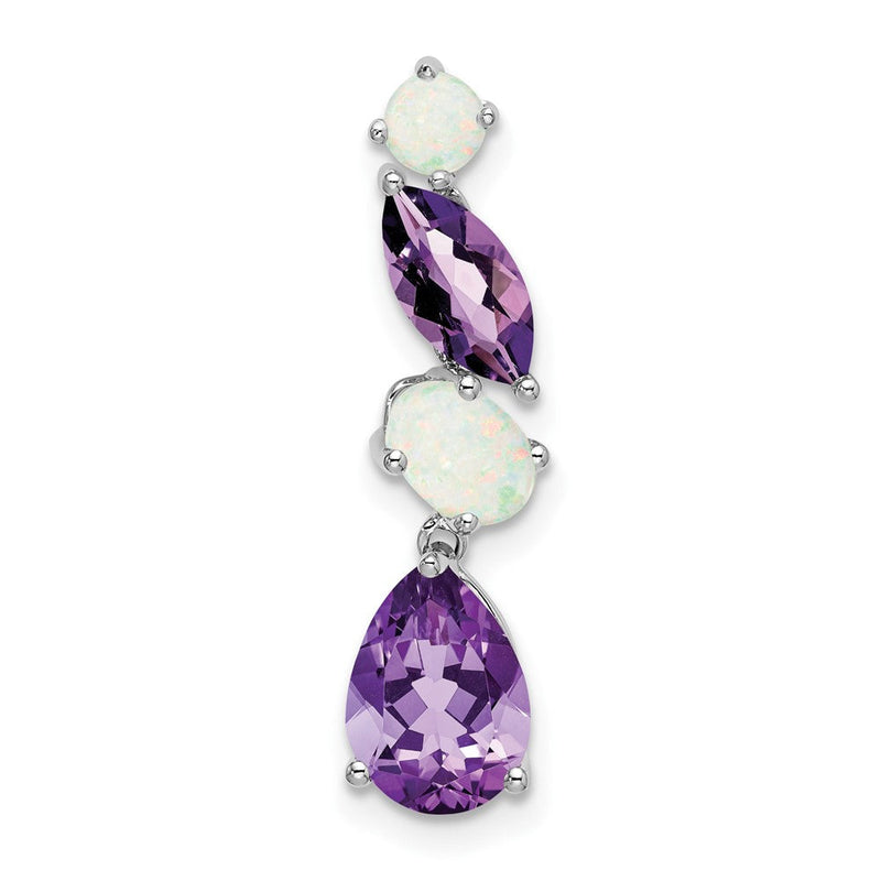 14K Weißgold Amethyst und Opal Kette Anhänger