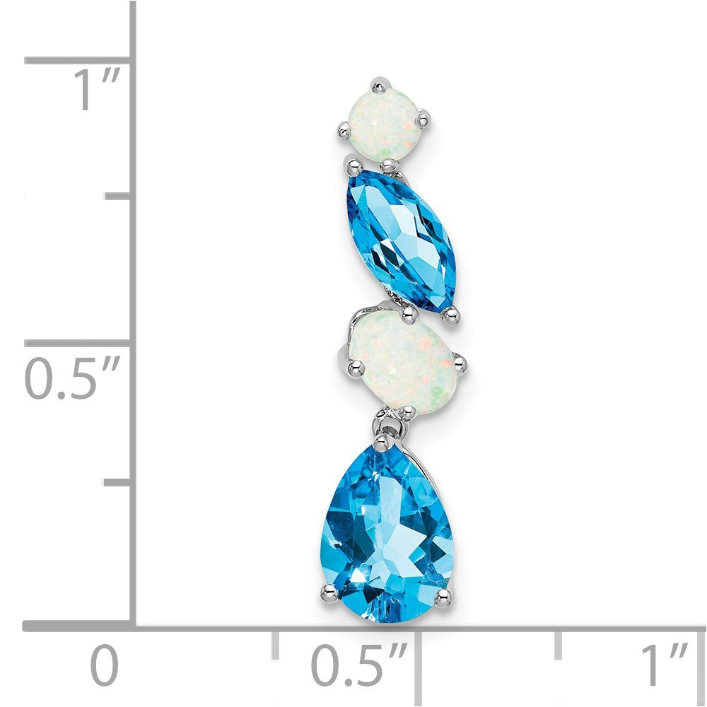 14K Weißgold Blautopas und Opal Kette Anhänger