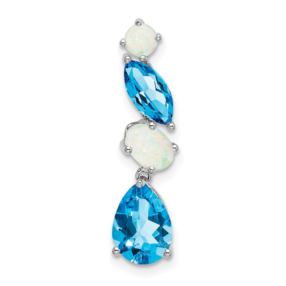 14K Weißgold Blautopas und Opal Kette Anhänger