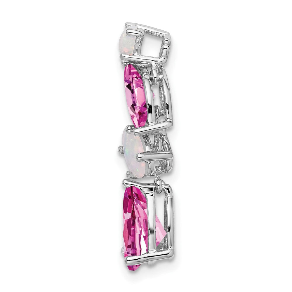 14K Weißgold Erzeugt Rosa Saphir und Opal Kette Anhänger
