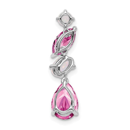14K Weißgold Erzeugt Rosa Saphir und Opal Kette Anhänger