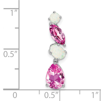 14K Weißgold Erzeugt Rosa Saphir und Opal Kette Anhänger