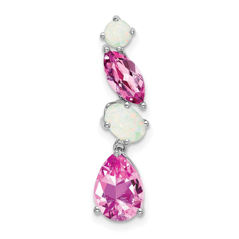 14K Weißgold Erzeugt Rosa Saphir und Opal Kette Anhänger