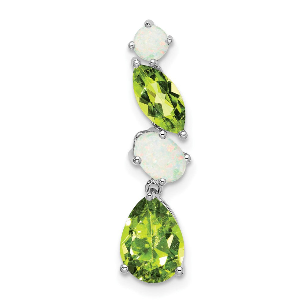 14K Weißgold Peridot und Opal Kette Anhänger