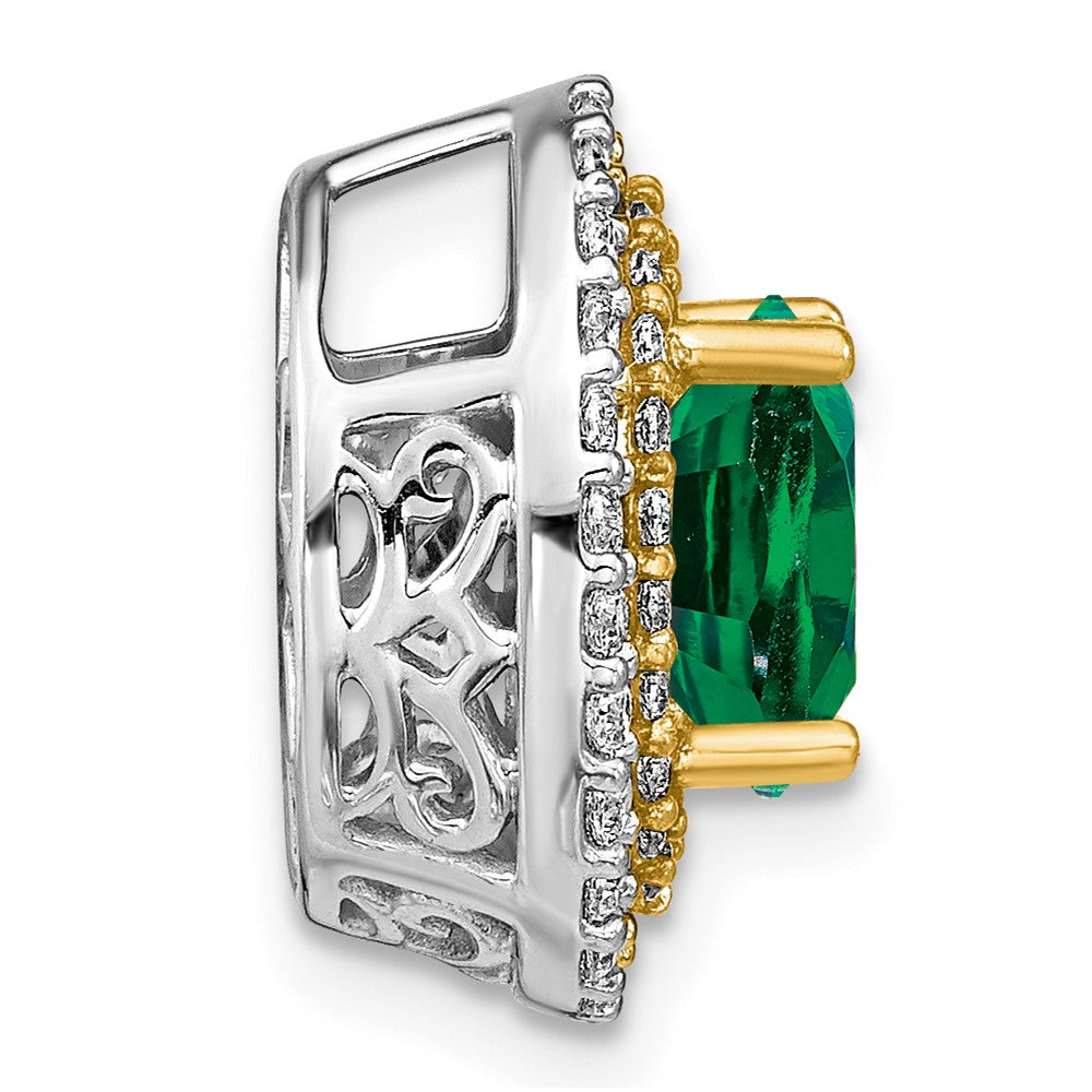 14 K Bicolor-Gold Anhänger mit echtem, im Labor gezüchtetem Diamant und synthetischem Smaragd