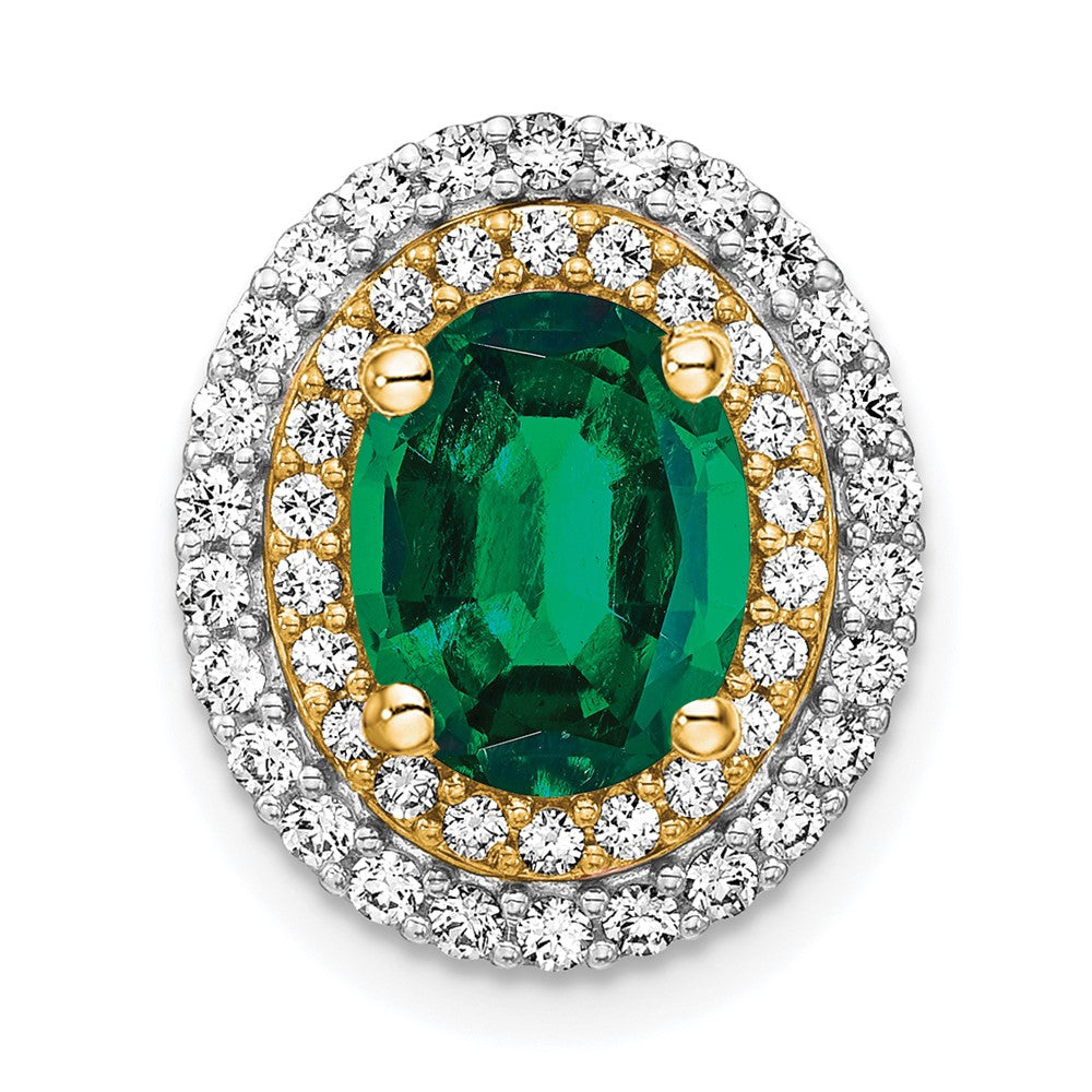 14 K Bicolor-Gold Anhänger mit echtem, im Labor gezüchtetem Diamant und synthetischem Smaragd