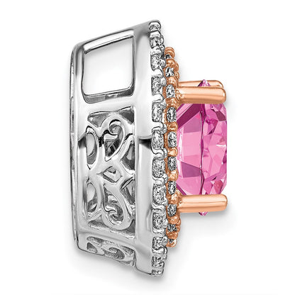 14K Weiß-/Roségold Bicolor 0,2 ct. Laborgezüchteter Diamant VS/SI+ G+ und Laborgezüchteter Pink-Saphir Ketten-Gleitanhänger