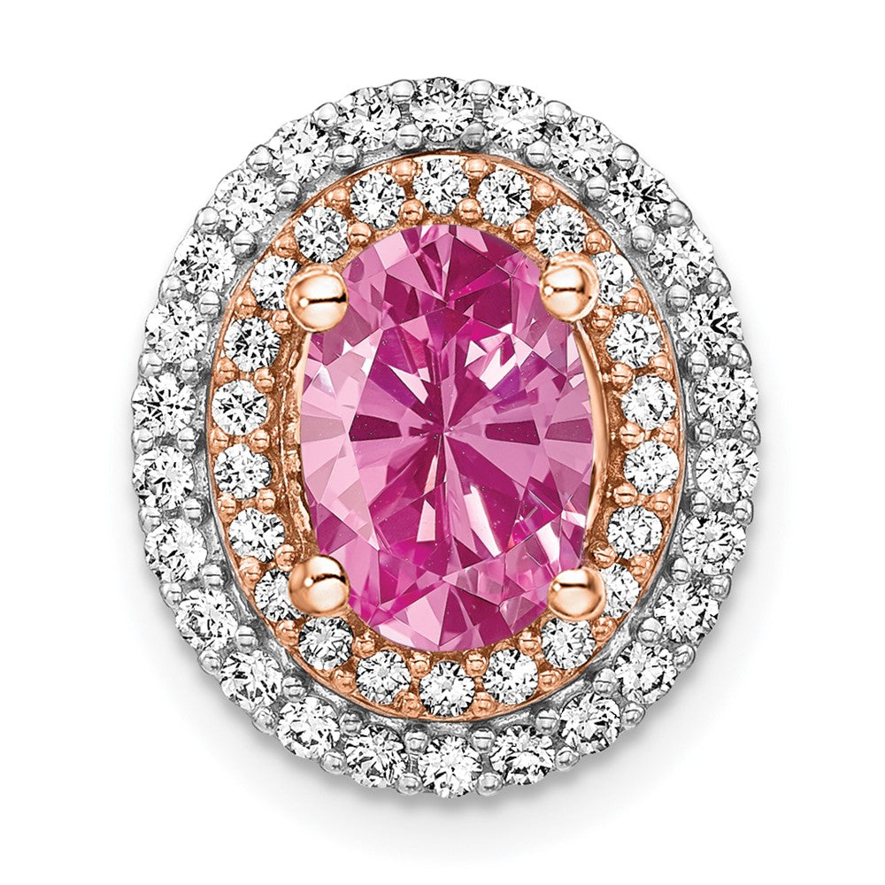 14K Weiß-/Roségold Bicolor 0,2 ct. Laborgezüchteter Diamant VS/SI+ G+ und Laborgezüchteter Pink-Saphir Ketten-Gleitanhänger