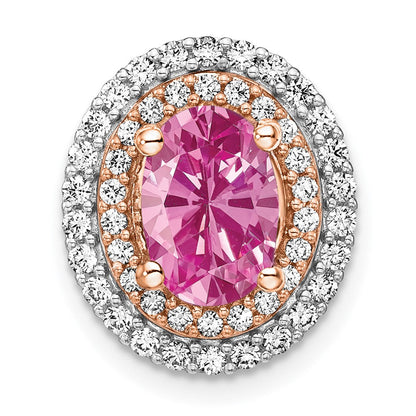 14K Weiß-/Roségold Bicolor 0,2 ct. Laborgezüchteter Diamant VS/SI+ G+ und Laborgezüchteter Pink-Saphir Ketten-Gleitanhänger