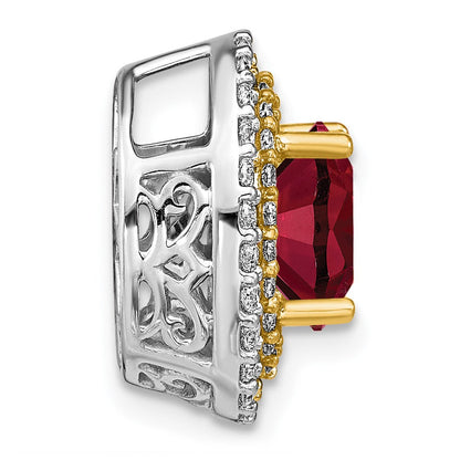 14K Zweifarbig 0,2 ct. Laborgezüchteter Diamant VS/SI+ G+ und Laborgezüchteter Rubin Ketten-Gleitanhänger