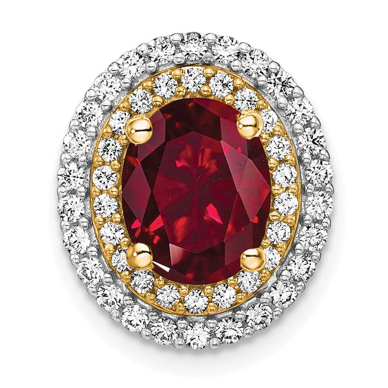 14K Zweifarbig 0,2 ct. Laborgezüchteter Diamant VS/SI+ G+ und Laborgezüchteter Rubin Ketten-Gleitanhänger