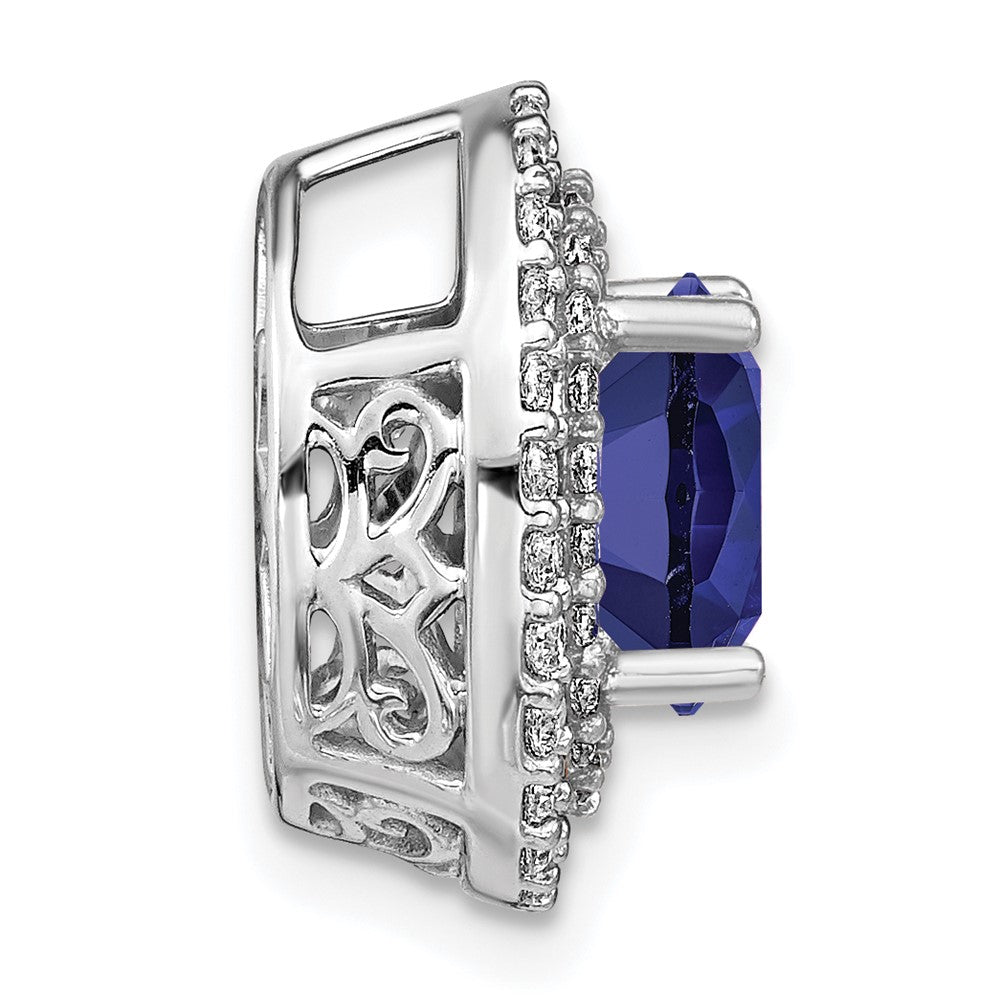 14K Weißgold Anhänger mit Lab Grown echtem Diamant und synthetischem Blauem Saphir